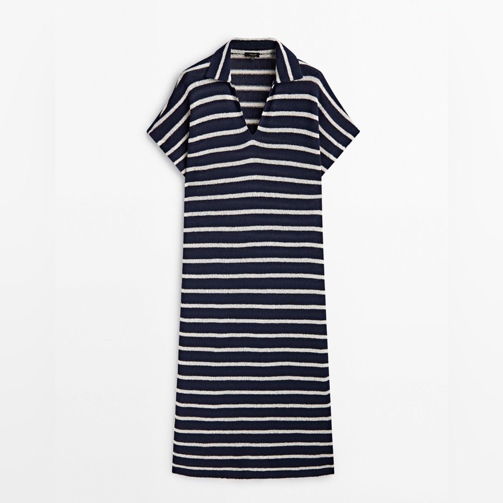 Massimo Dutti Cotton Blend Striped Polo Sweater